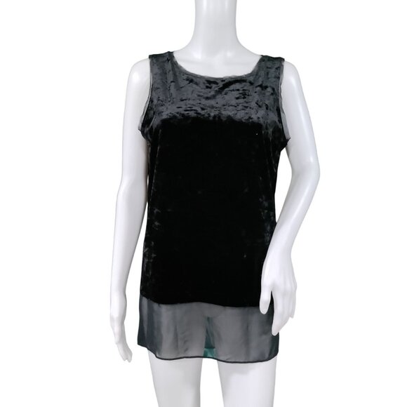 Simply Vera Vera Wang Black Velvet & Sheer Burnout Sleeveless Tunic Top Medium - Picture 1 of 13